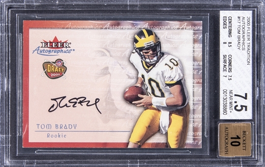 2000 Fleer Tradition Football Autographics #17 Tom Brady Signed Rookie Card - BGS NEAR MINT+ 7.5, BGS 10